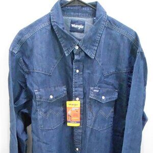 Wrangler Men's Blue Jean Long Sleeve Cowboy Cut Classic Western Work Shirt 2XLT